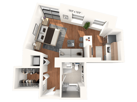 Floor plan for studio, 1 bath, 516 sqft